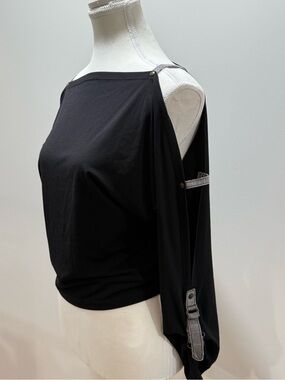 Black Cold-Shoulder Women's Top with Buckle Strap
